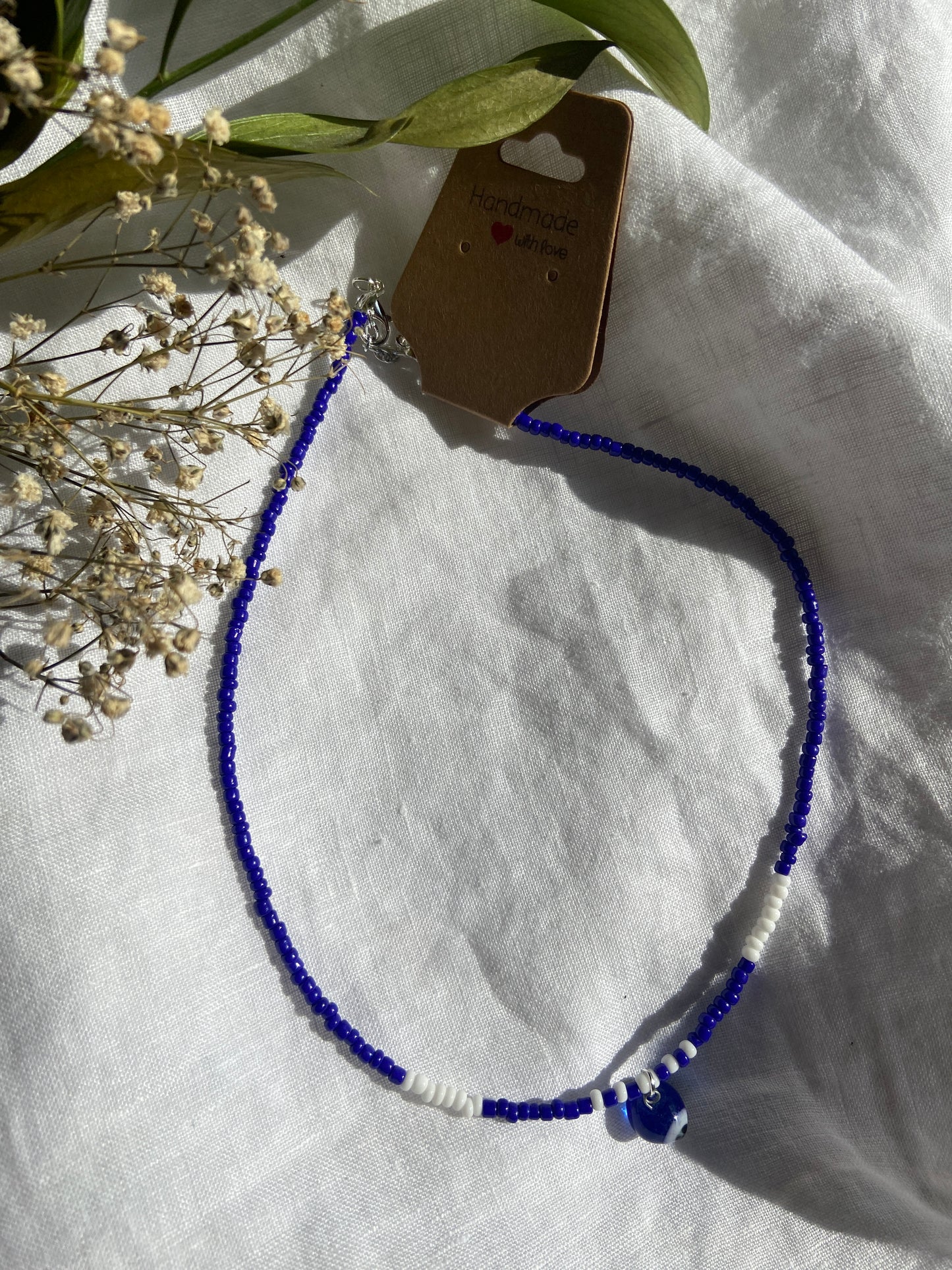 Blue Nazar Symbol Necklace with Beads